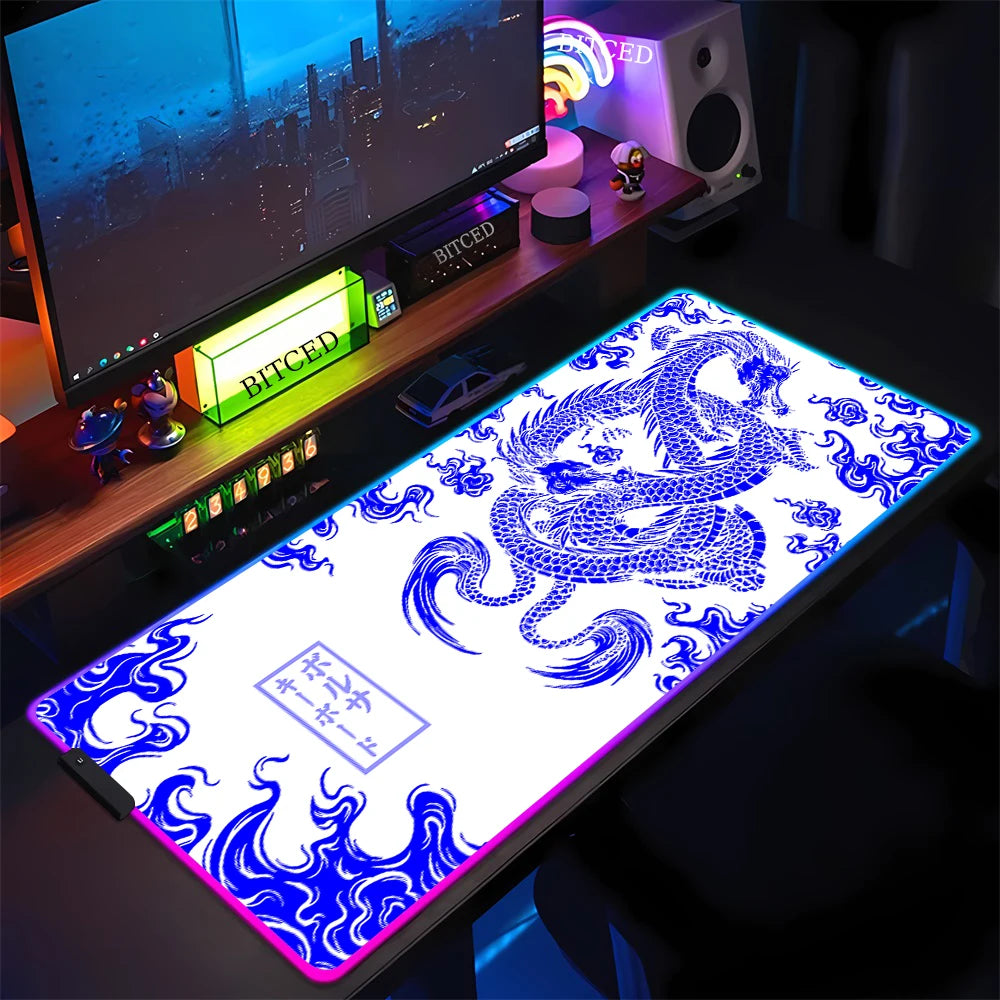 لوحة ماوس ألعاب XXL RGB جديدة من Dragon Cool Desk Mat عالية الدقة للألعاب بإضاءة LED كبيرة ووسادة ماوس للكمبيوتر الشخصي مع إضاءة خلفية