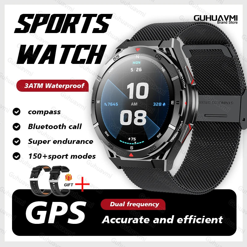 2025New for HUAEWI Military Grade GPS Smartwatch 150+Sport Mode BT Call 10ATM Waterproof Compass Health Monitoring for Men Watch