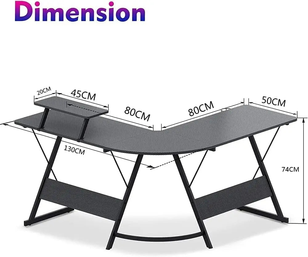 مكتب ألعاب Chulovs على شكل حرف L مقاس 130 سم، مكتب على شكل حرف L، مصنوع من ألياف الكربون، مكتب زاوية للكمبيوتر مع حامل شاشة كبير للمنزل