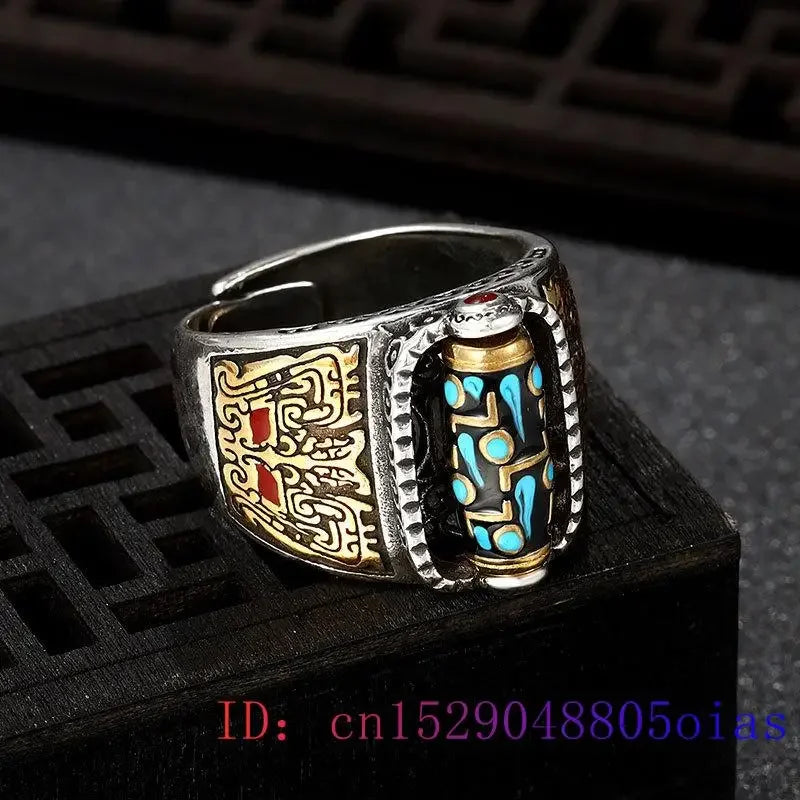 925 Silver Turquoise Tianzhu Ring Talismans Charm Amulet Jewelry Designer Luxury Gemstones Natural Fashion Women Jade