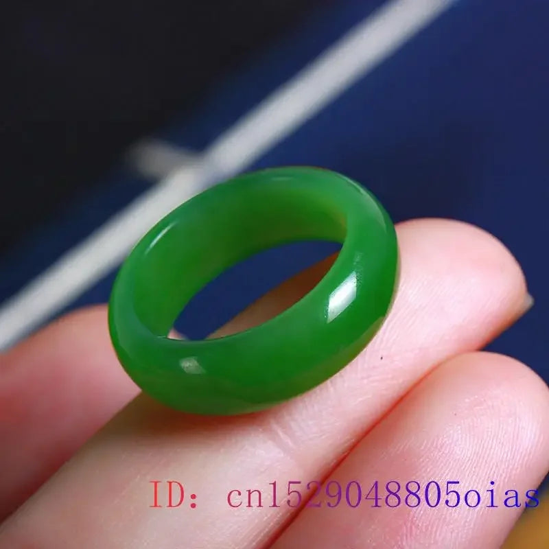 Natural Green Hetian Jade Ring Chinese Jasper Amulet Fashion Charm Jewelry Hand Carved Crafts Gifts for Women Men