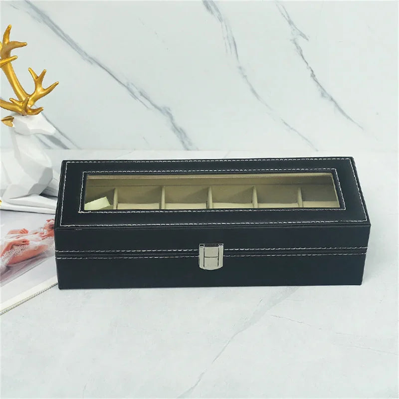 Classical 6 Slots Watch Display Box PU Leather Watches Storage Boxes With Lock Wristwatch Collection Organizer For Men and Women