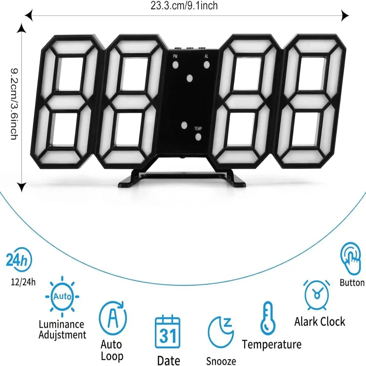 3D  Digital Clock Luminous Fashion Wall Clock Multifunctional Creative USB Plug In Electronic Clock  Decoration Led clock Queen