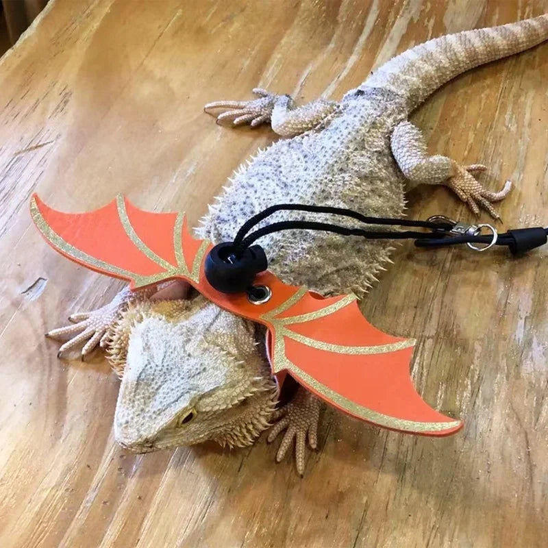 Adjustable Bearded Dragon Leash With Bat Wings Soft Leather  Harness  Amphibians And Other Small Reptile Dog choke collar Puppy