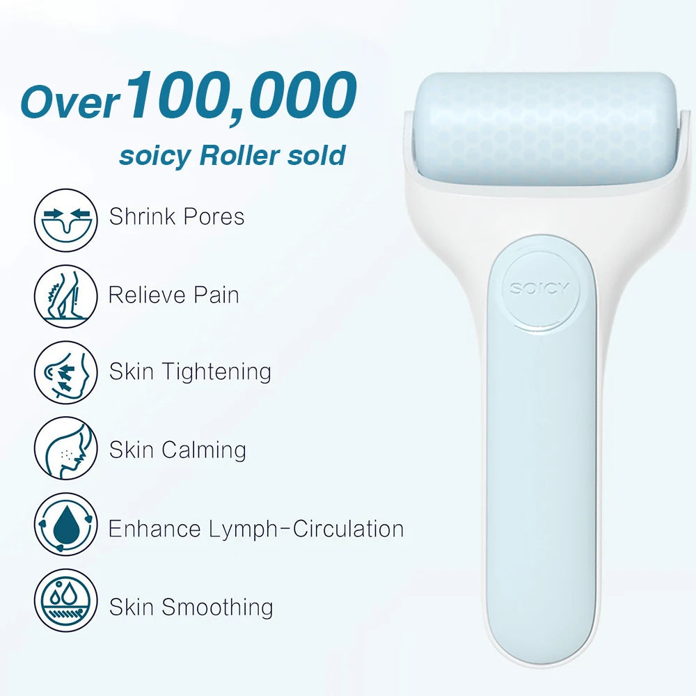 بكرة ثلج أصلية للعناية بالبشرة للوجه SOICY S20 Derma Cooler Massager لشد الوجه وإزالة أضرار أشعة الشمس والاحمرار والألم