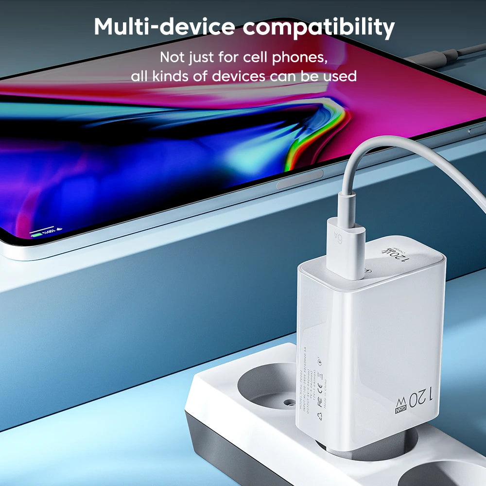 شاحن سريع 120 وات USB، كابل شحن سريع 3.0 USB C، كابل شحن من النوع C، محول شاحن الهاتف لهاتف iPhone 14 وXiaomi وSamsung وHuawei