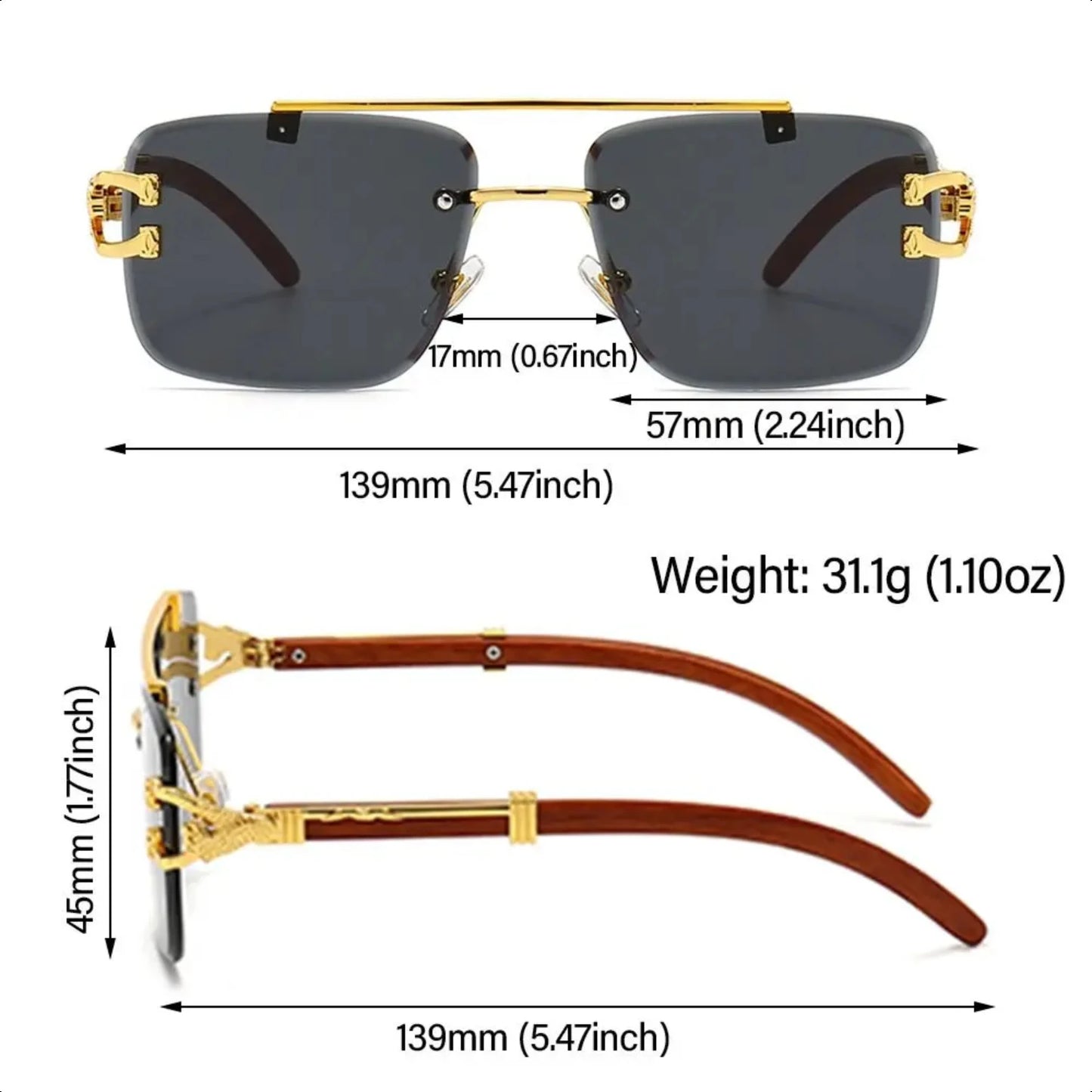 2024 Wooden Sunglasses  Men Square Rimless Sunglasses Women Wood Grain Vintage Fashion Outdoor Cycling Glasses  Retro Pesca