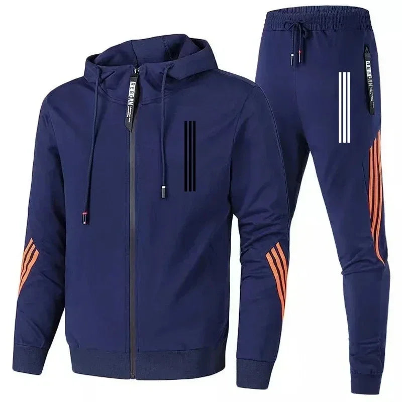 2025 Men's Hoodies+Pants Sets Triple Slant Hoodie Jacket Sport Zipper Tracksuits Sports Jogging Male Fitness Clothing Two Piece