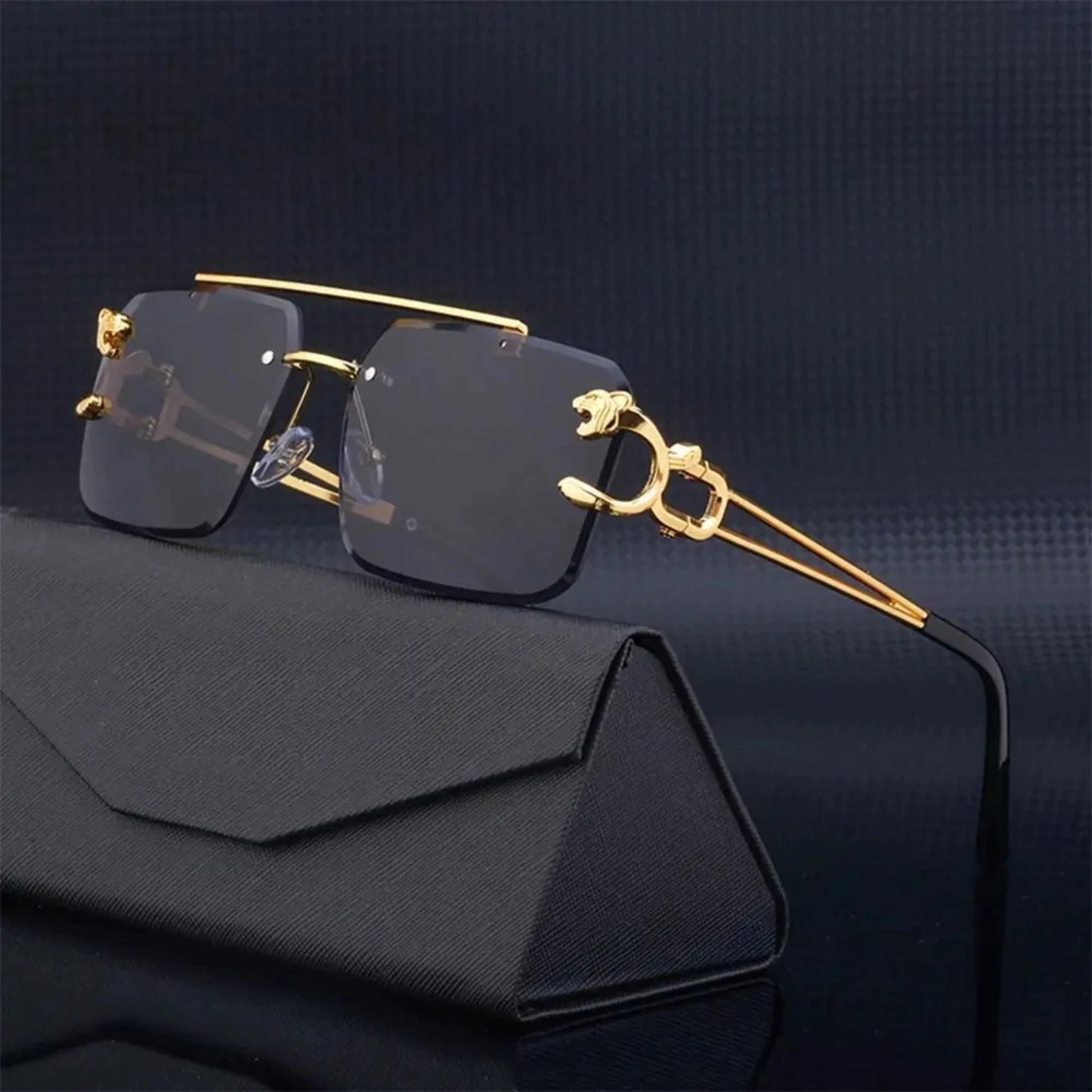 Retro Cheetah Decoration Rimless Sunglasses  Women Men Metal Steampunk Sun Glasses Frameless Fashion Shades UV400 Eyewear Gafas