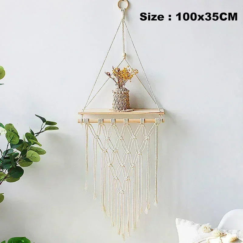 Wooden Rope Swing Wall Hanging Plant Flower Pot Tray Mounted Floating Wall Shelves Nordic Home Decoration Mored Simple Design