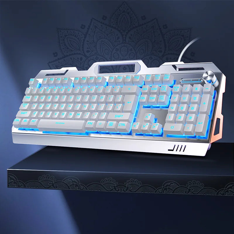 V2G5 Mechanical Touch Metal Keyboard Mouse Earphone 3pcs Set USB Wired Esports Gaming Luminous Keyboards Computer Accessories