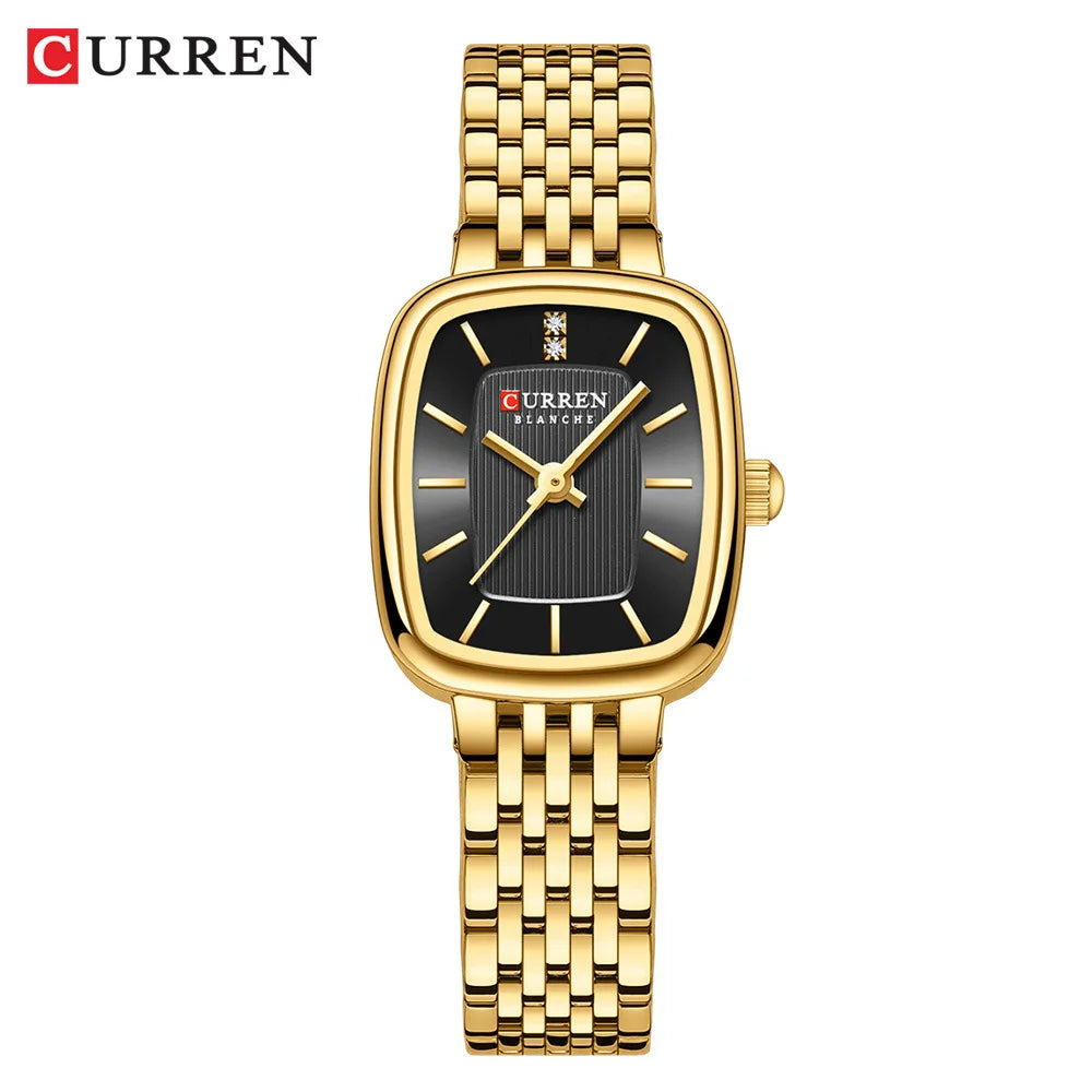 CURREN 9093 Fashion Quartz Women Watch Simple Elegant Square Dial Gold Stainless Steel Strap Waterproof Leisure Business Watches