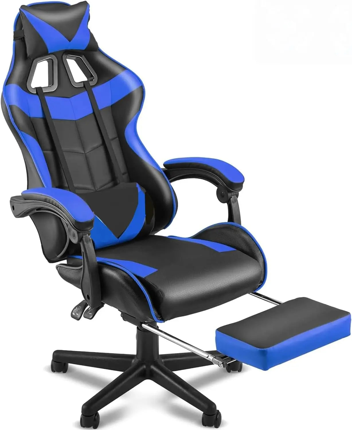 ﻿  Leather Office Gaming Chair with Ergonomic and Lumbar Support Retractable Footrests Silent Casters