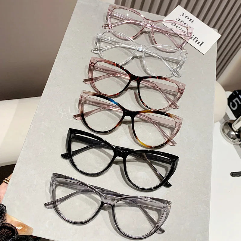 Women Cat Eye Myopia Eyeglasses Fashion Trendy Anti-blue Light Near Sight Glasses Female Vintage HD Lens Minus Eyewear 0 To -4.0