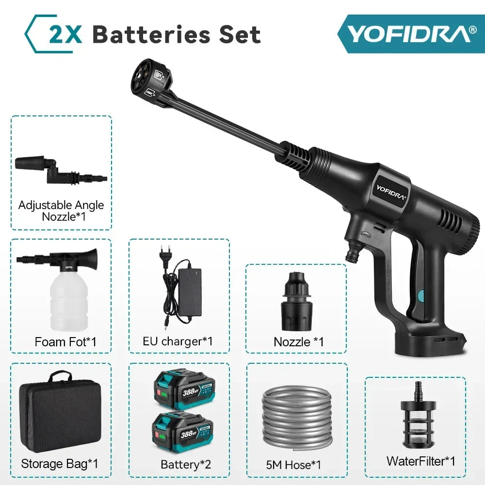 Yofidra 200Bar Brushless High Pressure Car Washer Gun 6 IN 1 Electric Garden Washing Water Wash Spray Gun for Makita 18V Battery