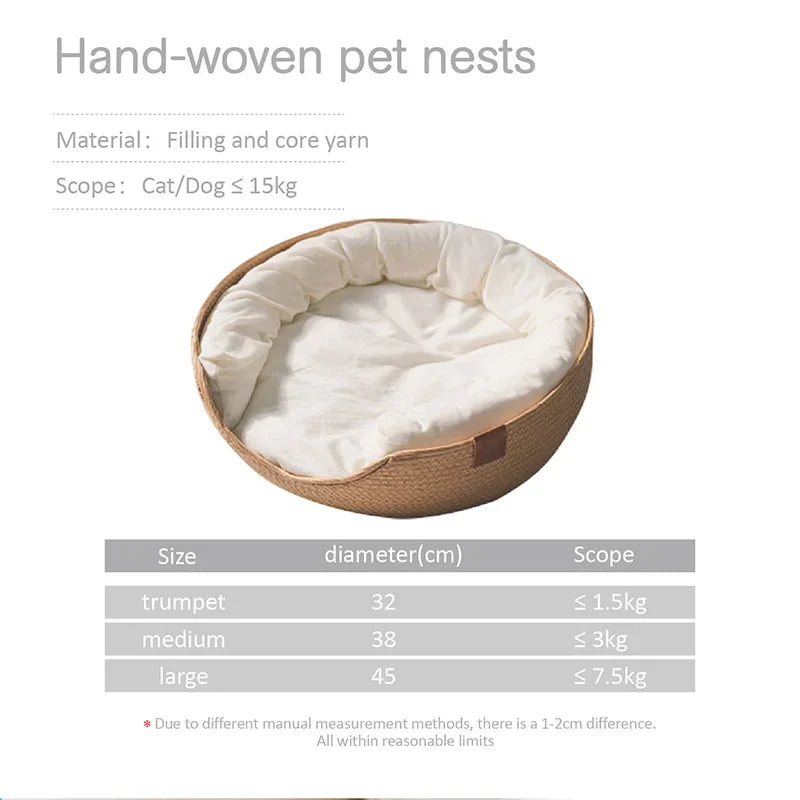 Pet Bed Cat Mat Kennel Dog Beds Sofa Bamboo Weaving Four Season Cozy Nest Baskets Waterproof Removable Cushion Sleeping Bag Toys