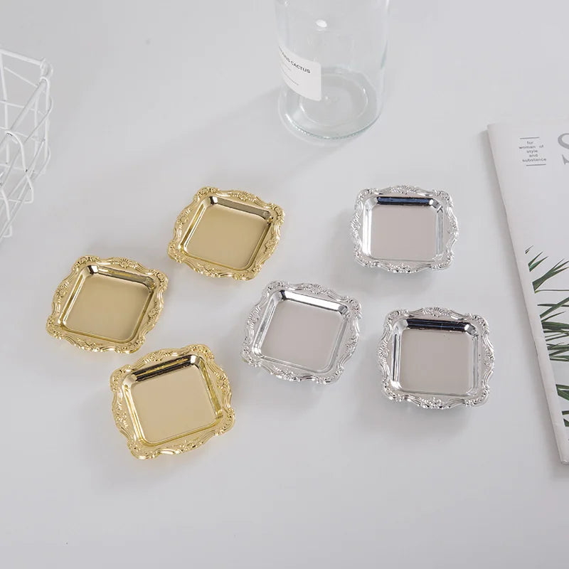 20Pieces Gold Storage Mini Tray Silver Cake Fruit Plate Jewelry Display Plastic Tray Party Sushi Plate For Home Decor