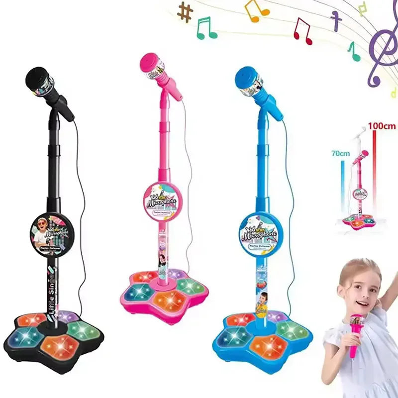 Kids Microphone Stand Karaoke Mic Speaker With Lights Music Instrument Toys Singing Machine Birthday Gift For Girl Boy