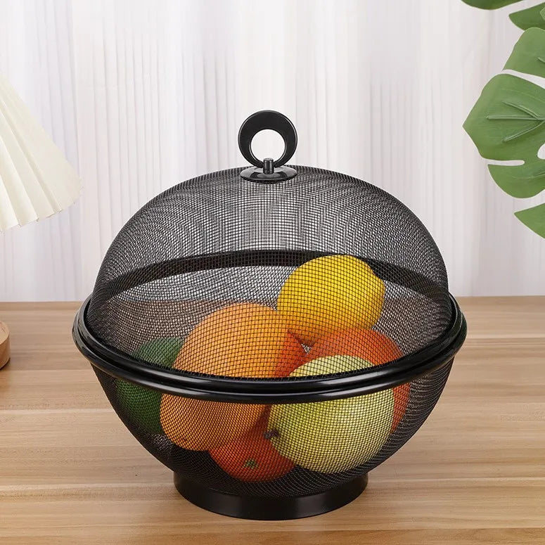 Iron Basket Anti-Mosquito Mesh Fruit Vegetable Basket Kitchen Drain Basket Vegetables Fruit Holder Portable Outdoor Picnic Use