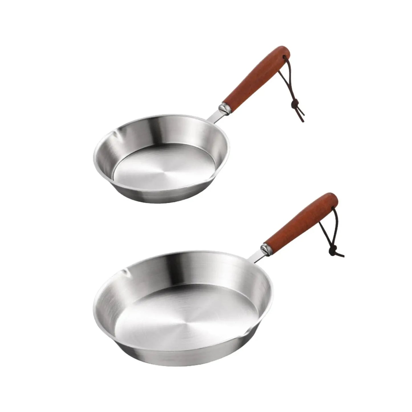 Wooden Handle Stainless Steel Kitchen Cookware Set - Nonstick Frying Pan, Butter Warmer, Egg Pot - Suitable for All Stovetops