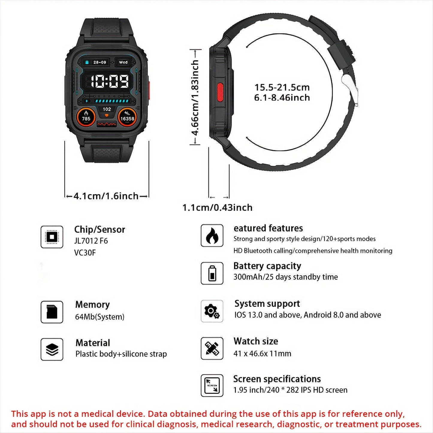 1pc Smart Watch With Wireless Call, Time Display, Step Counting, Calories, Distance, Sleep Time, Power On And Off Display, Stopw