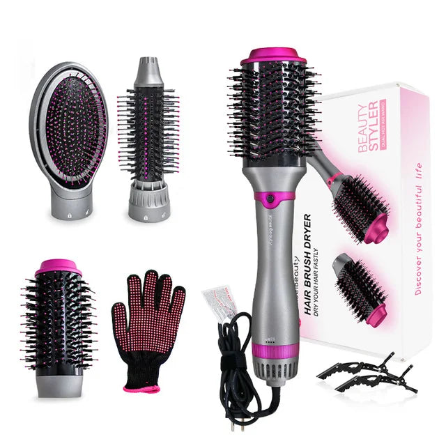 Hot Air Brush Multifunctional Hair Dryer Hair Straightener Curler Comb Replaceable Hair Salon Hair Styler Curler Hair Brush