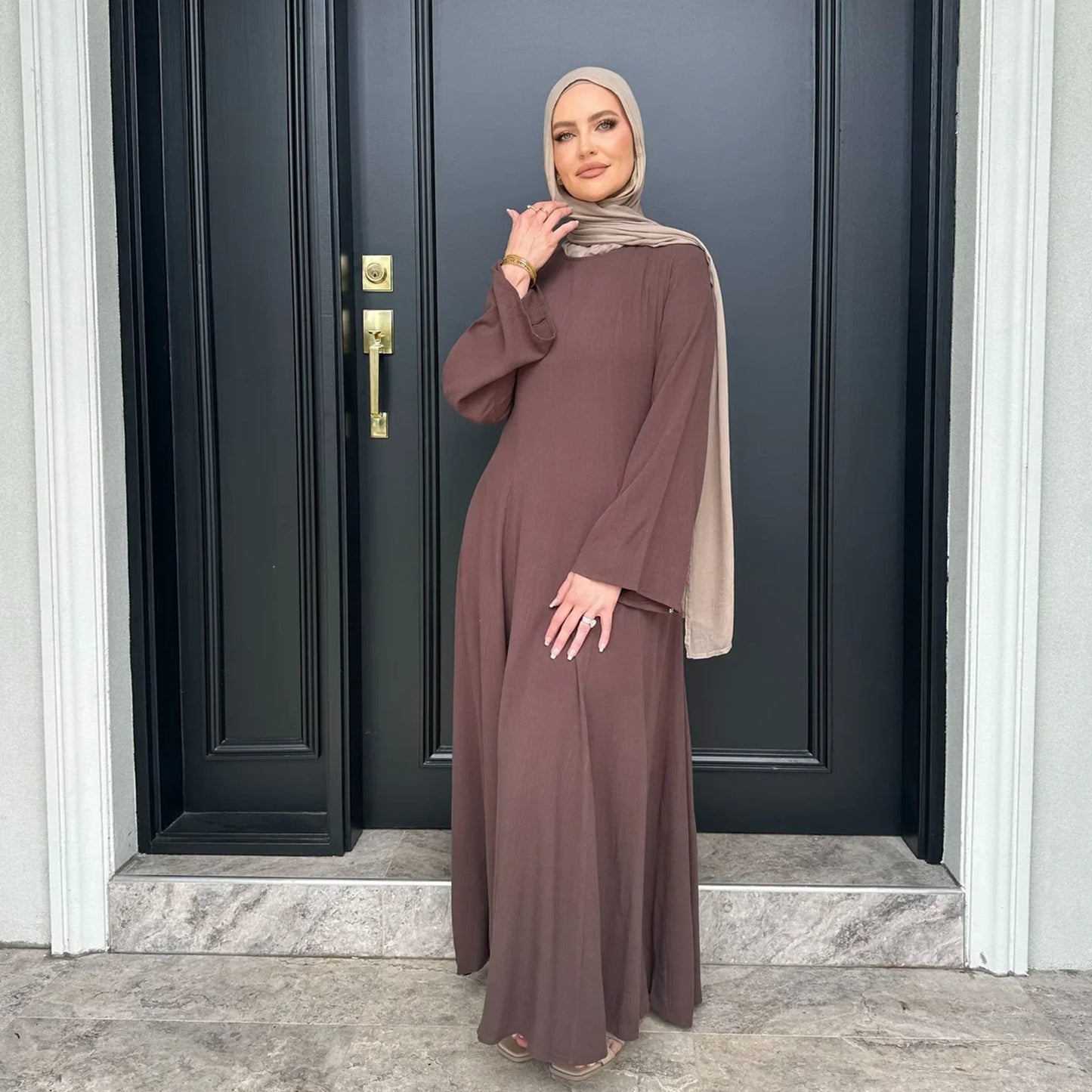 2025 New Muslim Dress for Women Dubai Turkey Abaya Solid Color Back Strap Adjustment Dresses Islam Modest Robe Islamic Clothing