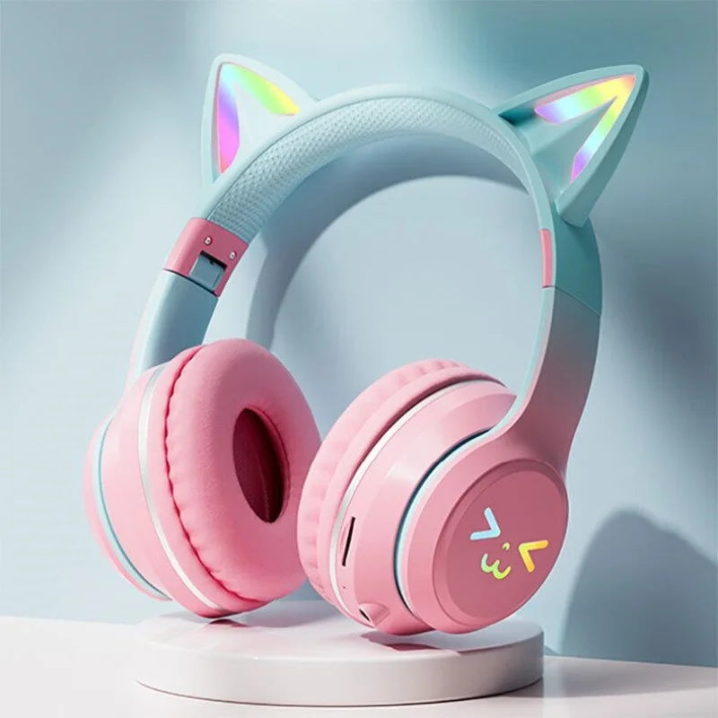 RGB Glow Portable Headphones Blutooth Controllable Light Cat Ear Noise Reduction Wireless Headphone Bluetooth Earphones Pc Gamer