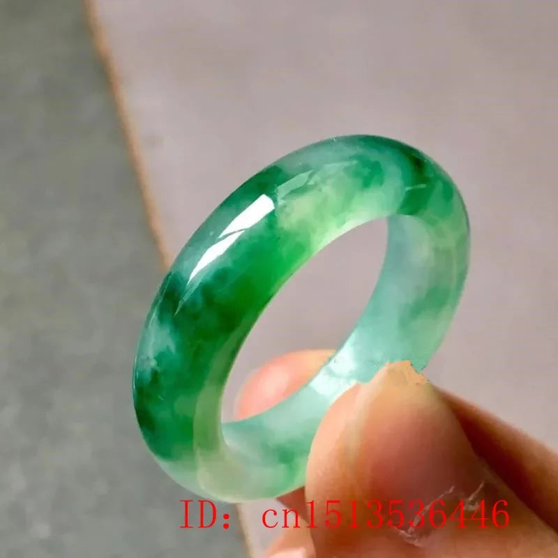 Natural Green Hetian Jade Floating Flower Ring Chinese Jadeite Amulet Fashion Charm Jewelry Hand Carved Crafts Gifts Women Men