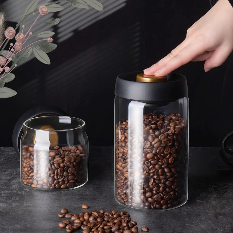 PARACITY Vacuum Sealed Tank Coffee Bean Glass Sealed Jar Household Moisture-proof Air Extraction Airtight Container Coffee Set