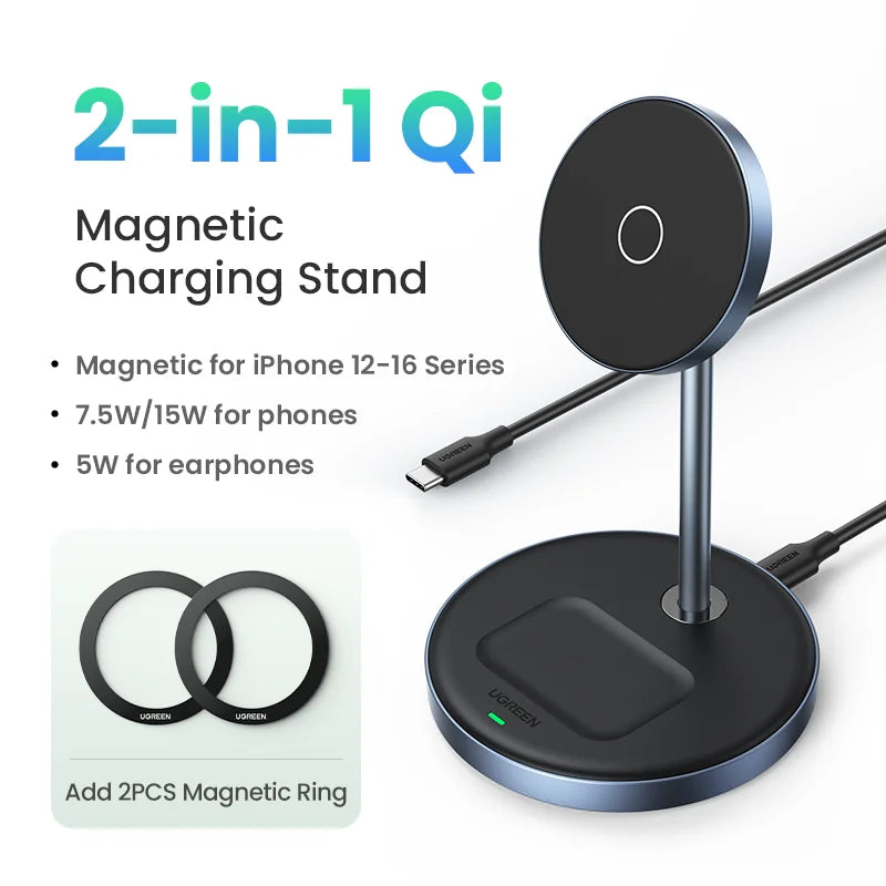 UGREEN Magnetic Wireless Charger Stand 20W Max 2-in-1 Charging Stand For iPhone 15 16 Pro Max/iPhone 14/AirPods Fast Charger