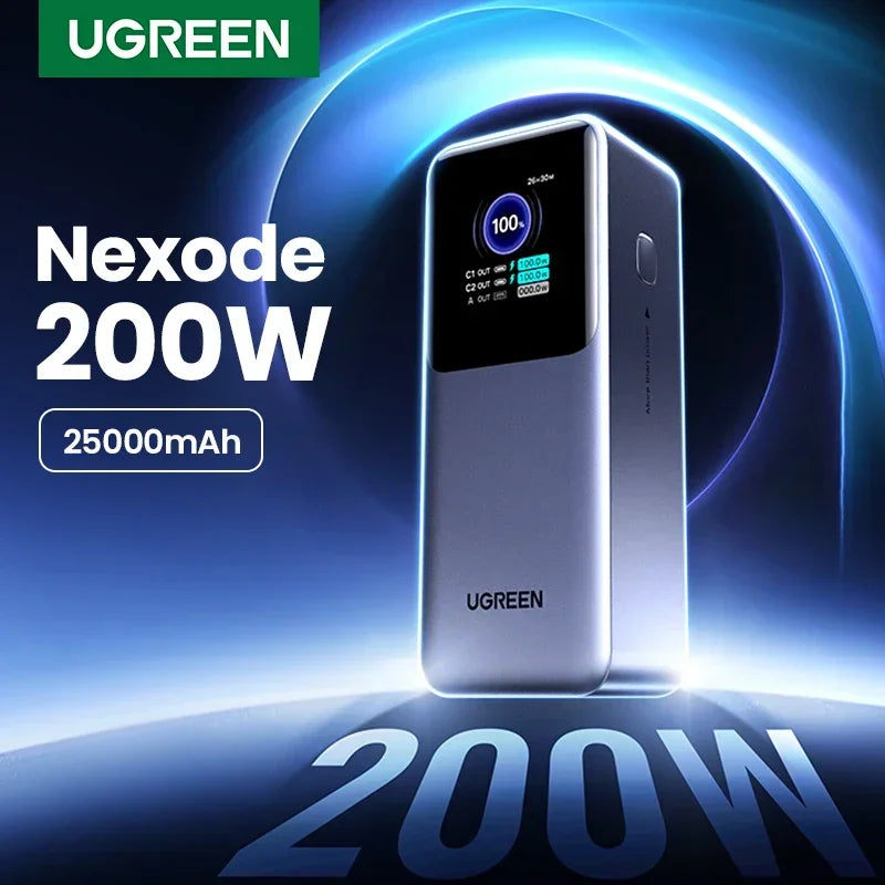 باور بانك UGREEN Nexode 200 واط 25000 مللي أمبير في الساعة محمول PD بطارية خارجية باور بانك لجهاز Macbook Pro وiPad محطة شحن سريع