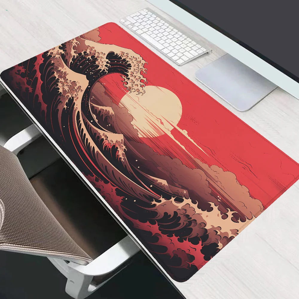 RED TIDAL WAVE Desk Mat Xxl Mouse Pad 900x400 Pc Gamer Setup Gaming Accessories Desktops Mousepad Mats Keyboard Extended Office