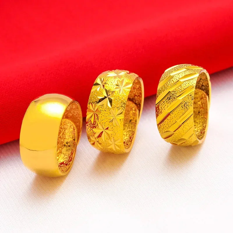 Male Wide 12mm Large Ring Opening Adjustable 100% 24K Real Gold Rings Plated 999 18K Stars Meteor Shower Glow Men's Jewelry