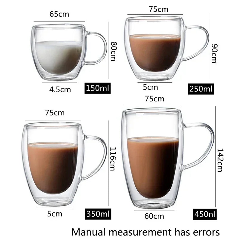 Heat Resistant Double Wall Glass Cup 80-650Ml Beer Milk Coffee Water Cups Transparent Cup Wholesale Glass Drinkware Mug Set Gift