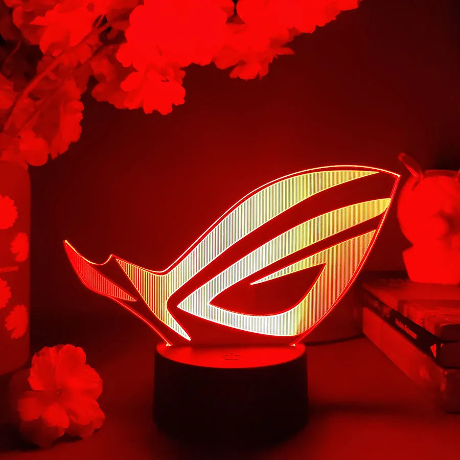 مصباح ROG 3D LED، إضاءة ديكورية رائعة لغرفة نوم اللاعبين، ديكور غرفة لطيف، مصابيح شعار اللعبة، Republic of Game