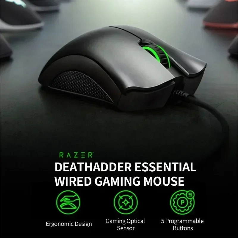 Original Razer DeathAdder Essential Wired Gaming Mouse Mice 6400DPI Optical Sensor 5 Independently Buttons for Laptop PC Gamer