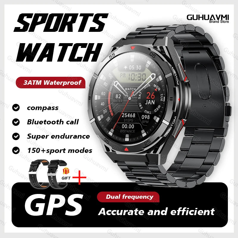 2025New for HUAEWI Military Grade GPS Smartwatch 150+Sport Mode BT Call 10ATM Waterproof Compass Health Monitoring for Men Watch