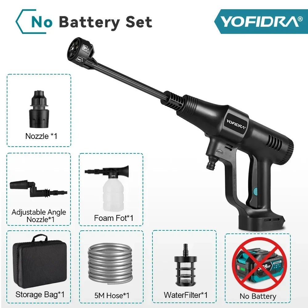 Yofidra 200Bar Brushless High Pressure Car Washer Gun 6 IN 1 Electric Garden Washing Water Wash Spray Gun for Makita 18V Battery