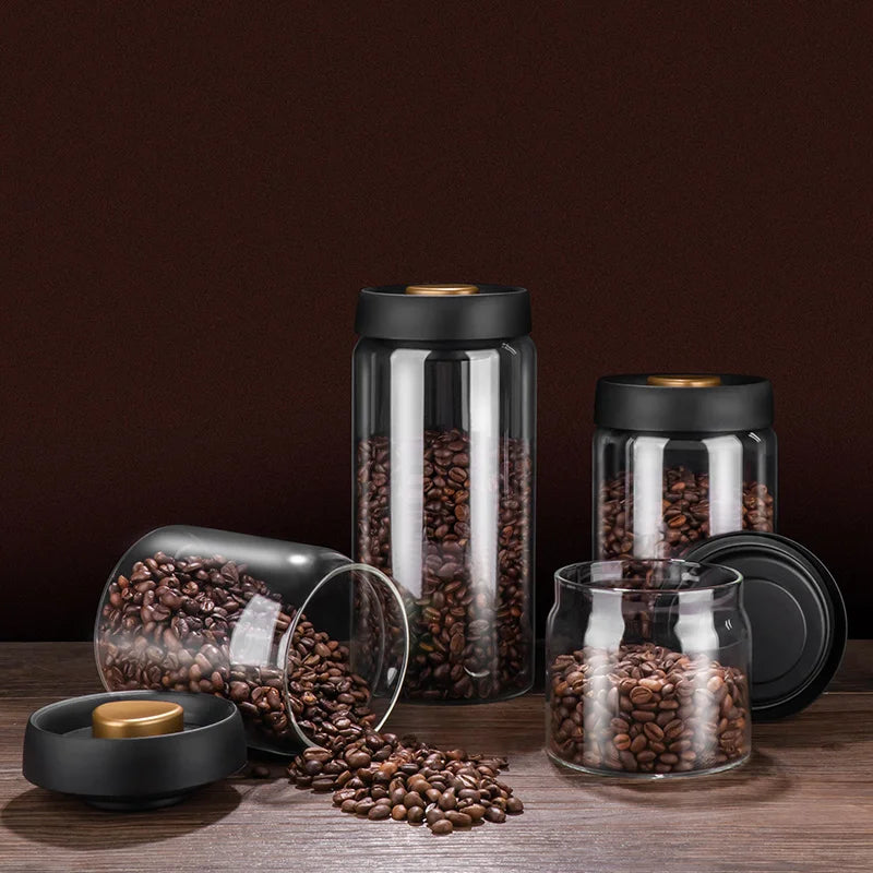 PARACITY Vacuum Sealed Tank Coffee Bean Glass Sealed Jar Household Moisture-proof Air Extraction Airtight Container Coffee Set