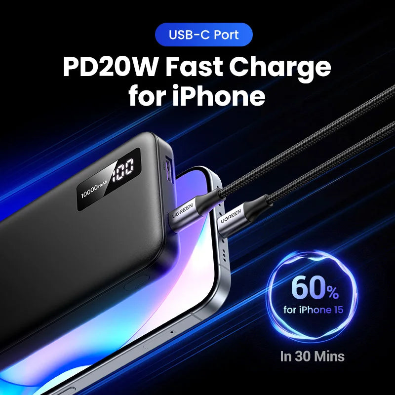 UGREEN 22.5W Power Bank Fast Charge 10000mAh Portable PowerBank for iPhone 15 Pro Max Xiaomi Huawei Phone External Battery PD20W