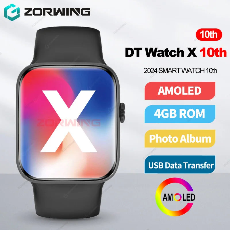 DT Watch X 10th Smart Watch AMOLED Men Women Sport Watches Series 10 USB Mode Photo Album Local Music NFC Compass Smartwatch New