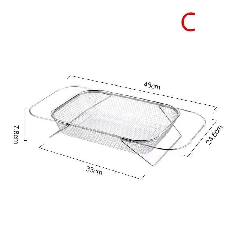 سلة تصريف قابلة للسحب من الفولاذ المقاوم للصدأ، سلة غسيل الخضروات المنزلية، سلة تصفية الخضروات والفواكه، رفوف تصريف حوض المطبخ