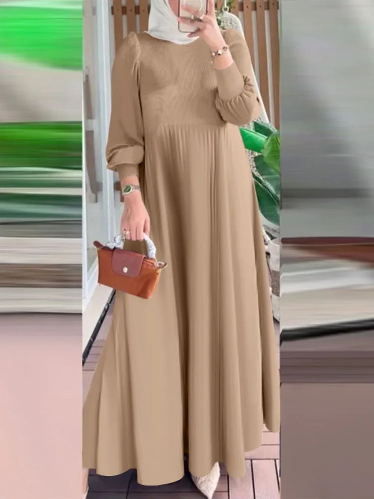 Elegant Muslim Dresses Turkey Abaya 2025 ZANZEA Women Spring Long Lantern Sleeve Pleated Party Dress Robe Femme IsIamic Clothing