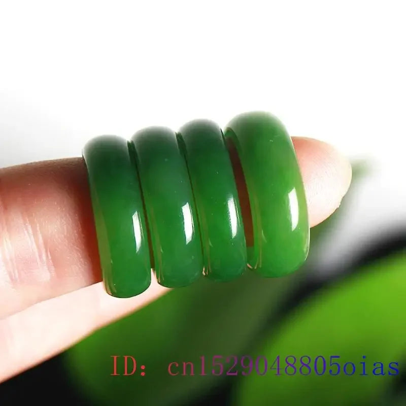 Natural Green Hetian Jade Ring Chinese Jasper Amulet Fashion Charm Jewelry Hand Carved Crafts Gifts for Women Men