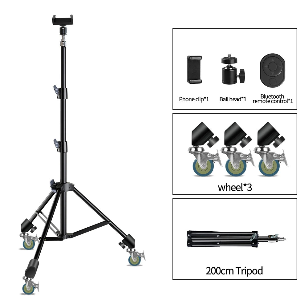 SH 190cm 1/4 Screw Head Light Tripod Stand With Wheels Photography Selfie Portable Trepied Smartphone For Mini Photo Studio