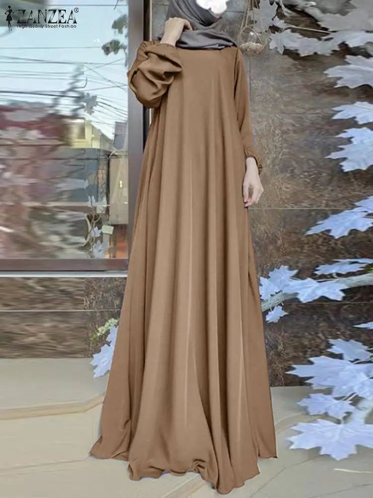 ZANZEA Women Fashion Tukey Abaya Robe 2023 Muslim Dress Long Sleeve Maxi Sundress Vestido Dubai Kaftan Islamic Clothing Oversize