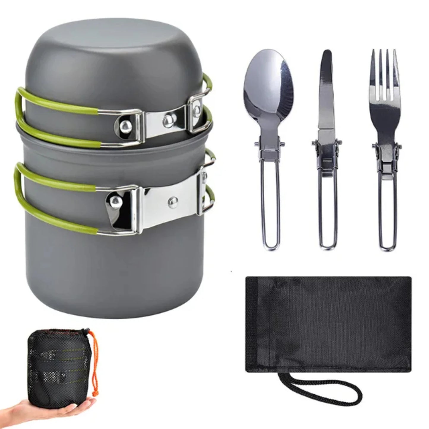 Portable Aluminum Camping Cookware Set for 2-8 People - Lightweight Outdoor Tableware Cookset with Pan, Bowl, Kettle, and Pot -