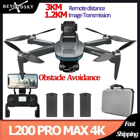 طائرة بدون طيار L200 PRO MAX GPS مزودة بكاميرا 4K ومحورين لتجنب العوائق وطائرة رباعية المراوح بدون فرشاة و5G وWIFI FPV ومسافة 3 كم وطائرة هليكوبتر RC لعبة