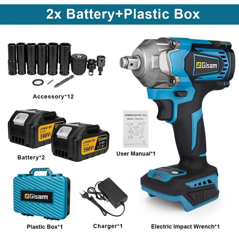 Gsaim 1200N.M Brushless Electirc Impact Wrench High Torque Multi-function 1/2 inch Screwdriver Power Tool For Makita 18v Battery